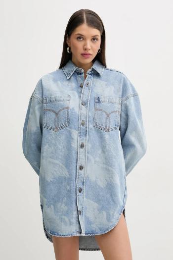 Rifľové šaty Fiorucci Angel Print Denim Shirt Dress mini, rovný strih, W02SPDDR313DN03DN02