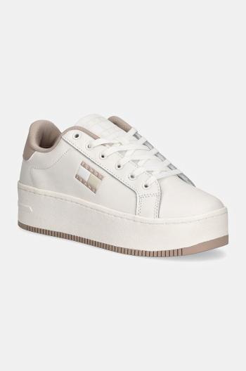 Kožené sneakers boty Tommy Jeans TJW FLATFORM ESS černá barva, EN0EN02518