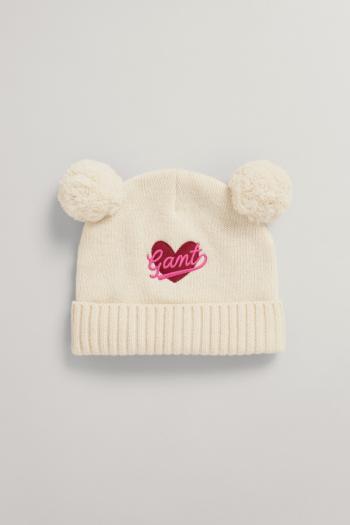 ČEPICE GANT D2. POMPOM HEART BEANIE EGGSHELL