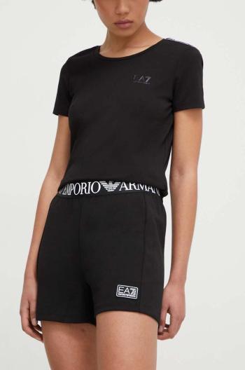 Kraťasy EA7 Emporio Armani dámské, černá barva, hladké, high waist