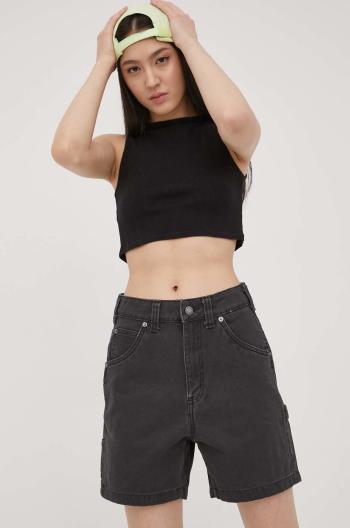 Džínové šortky Dickies dámské, černá barva, hladké, high waist