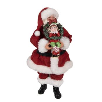 Vánoční dekorace taťka Santa Claus držící věneček s Elfem - 16*8*28 cm 65231