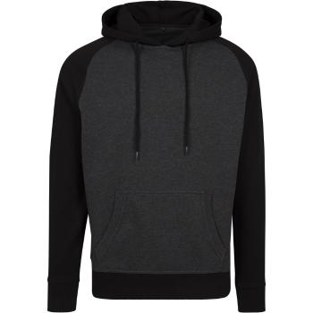 Build Your Brand Pánská dvoubarevná mikina s kapucí - Tmavě šedý melír / černá | XL