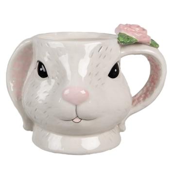 Růžovobílý keramický hrneček ve tvaru králíčka Rabbit - 16*11*11 cm / 450 ml 6CE1704