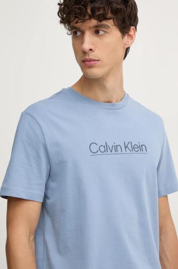 Bavlněné tričko Calvin Klein modrá barva, s aplikací, K10K113587