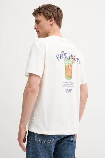 Bavlnené tričko Pepe Jeans pánske, biela farba, s potlačou, PM509962