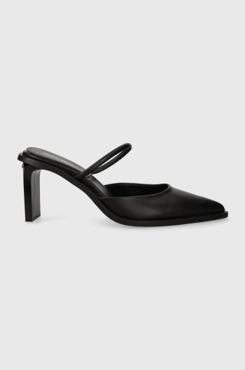 Kožené pantofle Calvin Klein PADDED CURVED STIL MULE PUMP 70 dámské, černá barva, na podpatku, HW0HW01991