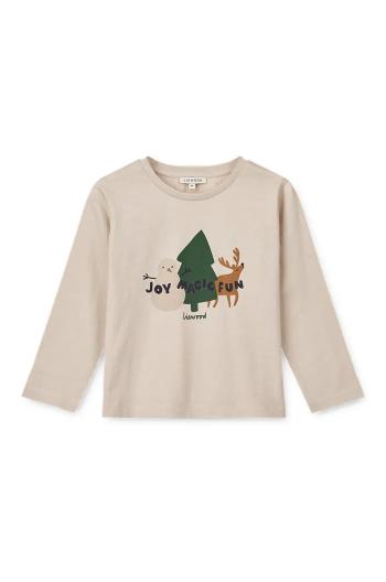 Dětské bavlněné tričko s dlouhým rukávem Liewood Apia Placement Longsleeve T-shirt béžová barva, s potiskem, LW19562