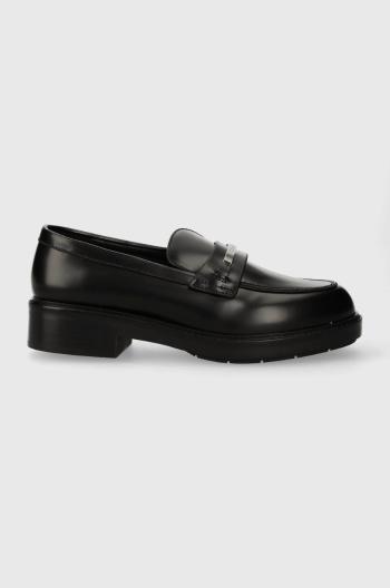 Kožené mokasíny Calvin Klein RUBBER SOLE LOAFER W/HW dámské, černá barva, na platformě, HW0HW02006