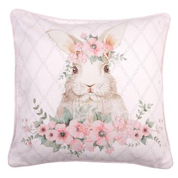 Růžový bavlněný povlak na polštář s králíčkem Floral Easter Bunny - 40*40 cm FEB21-1