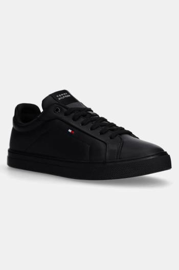 Kožené sneakers boty Tommy Hilfiger ICON COURT LTH FLAG ESS černá barva, FM0FM05317