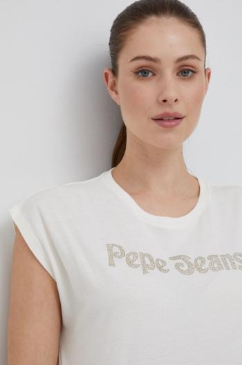 Bavlněné tričko Pepe Jeans béžová barva