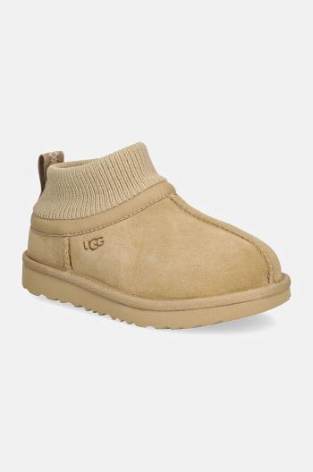 Dětské semišové sněhule UGG CLASSIC ULTRA STRETCH CUFF béžová barva, 1157702T