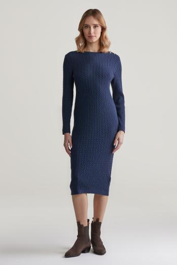 ŠATY GANT MINI CABLE KNIT DRESS EVENING BLUE