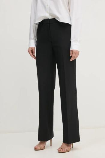 Kalhoty s příměsí vlny Calvin Klein černá barva, jednoduché, high waist, K20K207590