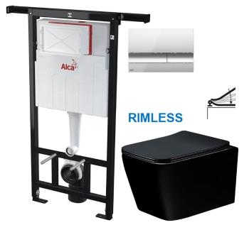 ALCADRAIN Jádromodul předstěnový instalační systém s chromovým tlačítkem M1721 + WC MEXEN TEO ČERNÁ Rimless + SEDÁTKO AM102/1120 M1721 ME02