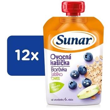 Sunar kašička ovocná kapsička borůvka, jablko, ovesné vločky 6m+, 12× 120 g (8592084417901)