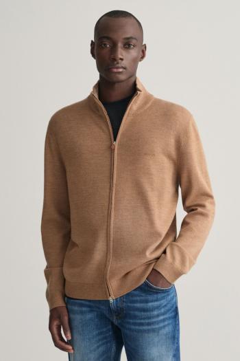 SVETR GANT EXTRAFINE MERINO WOOL ZIP CARDIGAN DK. SAND MELANGE