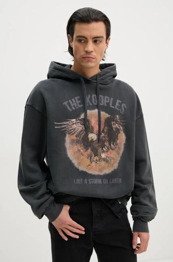 Bavlněná mikina The Kooples pánská, šedá barva, s kapucí, s potiskem, HSWE29023K