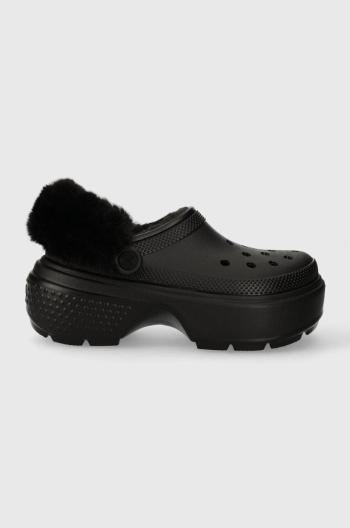 Pantofle Crocs Stomp Lined Clog dámské, černá barva, na platformě, 208546