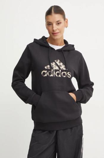 Mikina adidas dámská, černá barva, s kapucí, s potiskem, IW5152