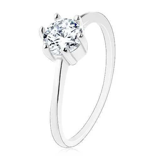 Zásnubní prsten ze stříbra 925, úzká ramena, kulatý zirkon v čirém odstínu - Velikost: 50