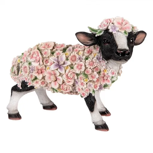 Dekorace telátko poseté květy - 41*19*33 cm 6PR5110