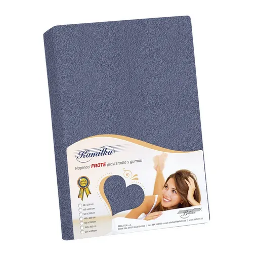 Bellatex Froté prostěradlo na vysokou matraci modrošedá, 180 x 200 + 40 cm