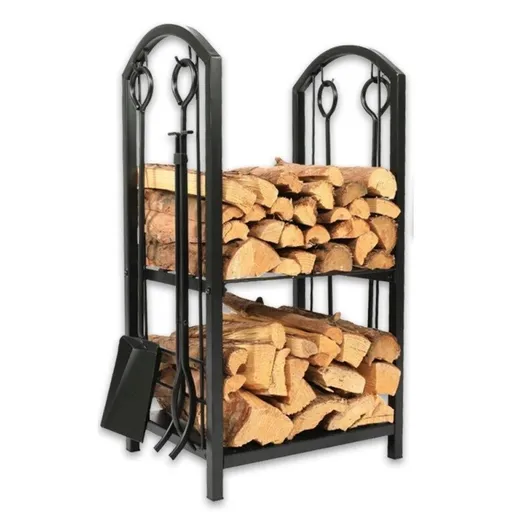 Aldotrade Stojan na dřevo krbový kovový s nářadím, 40 x 30 x 74 cm