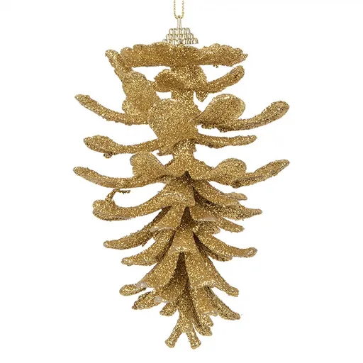 Vánoční zlatá umělá třpytivá dekorace šiška - Ø 9*15 cm Clayre & Eef