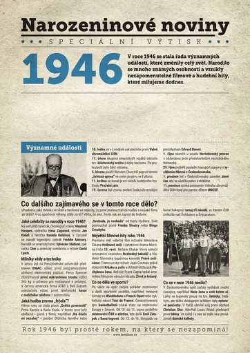 Narozeninové noviny 1946 s vlastní fotografií a textem, S fotografií a textem