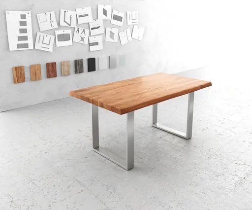 Jídelní stůl Edge 160x90cm XL akácie přírodní nerezová ocel