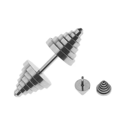 Ocelový fake plug do ucha ve tvaru stupňovitě seřezaného kužele