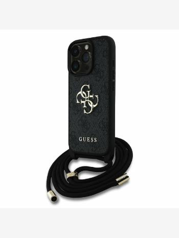 Guess PU 4G Metal Logo Crossbody Popruh Zadní Kryt pro iPhone 15 Pro Max Black Telefontok Lila