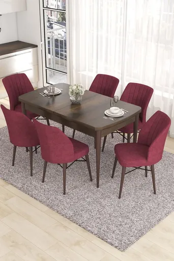Extendable Dining Table & Chairs Set (7 Pieces) Eva - Baroque, Burgundy