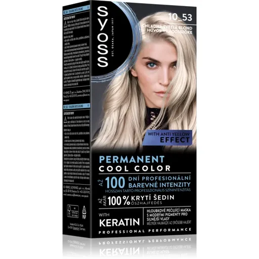 Syoss Permanent Cool Color permanentní barva na vlasy s chladným podtónem odstín 10_53 Chladná Světlá Blond 1 ks