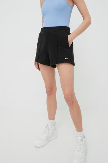 Bavlněné šortky Tommy Jeans dámské, černá barva, hladké, high waist