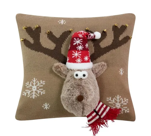 Béžový vánoční dekorační polštář sob Rudolf - 40*40*7cm Mars & More