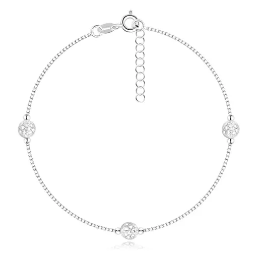 Náramek na kotník ze stříbra 925 - proplétané korálky, hranatý řetízek