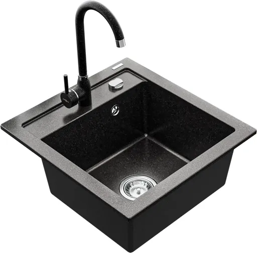 MEXEN/S Vito granitový dřez 1-miska včetně baterie Telma, černá kropenatý 6503-76-670200-76