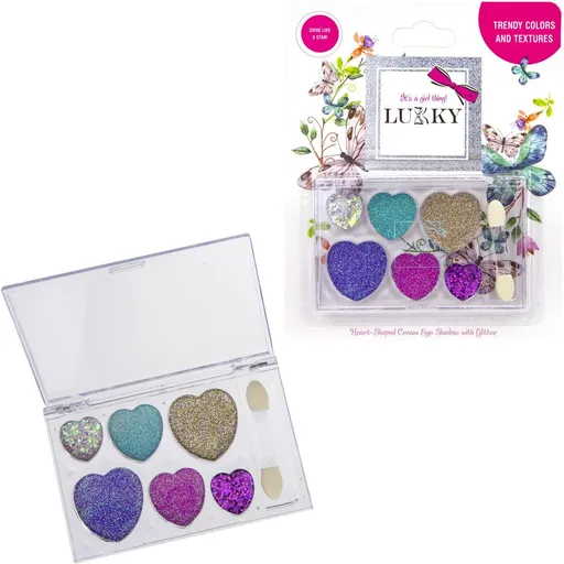 LUKKY paleta očních stínů se třpytkami a štětcem, srdce