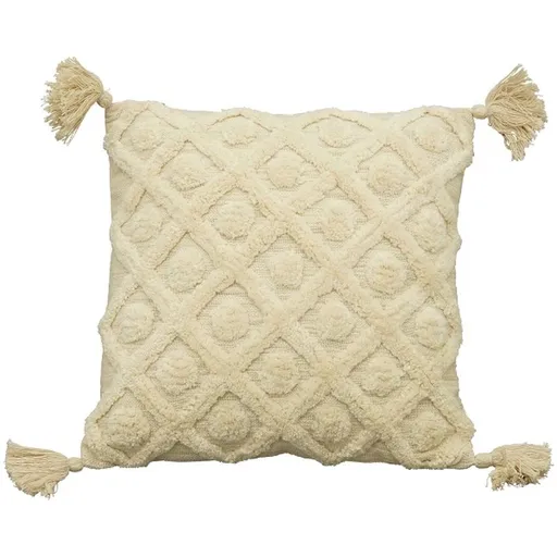 Béžový bavlněný polštář se střapci Kissen - 45*45cm 241011