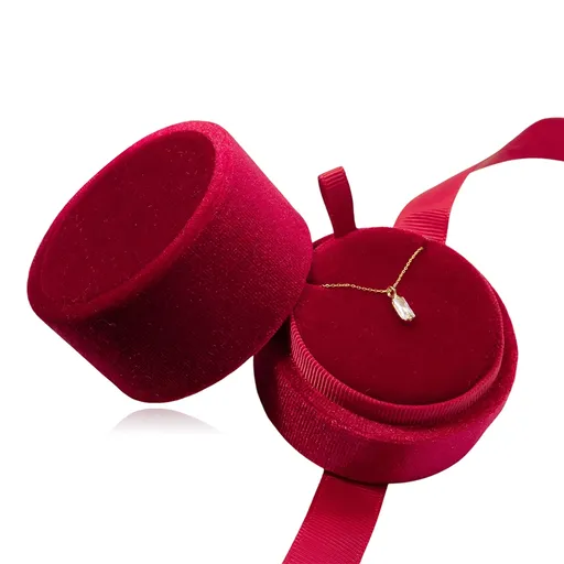 Dárková krabička na řetízek - červený samet, stuha na zavazování
