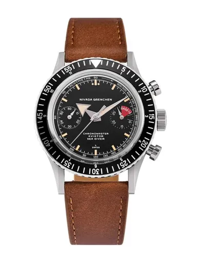 Nivada Grenchen Chronomaster Broad Arrow - Inter. Bezel - Manual - Brown Leather