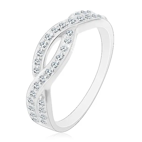 Prsten ze stříbra 925 - proplétaný vzor s čirými zirkony - Velikost: 58