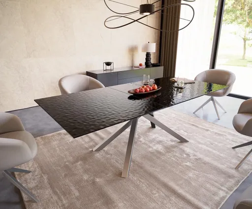 Jídelní stůl Edge 180-220x100 reliéfní sklo kouřové černé 3D