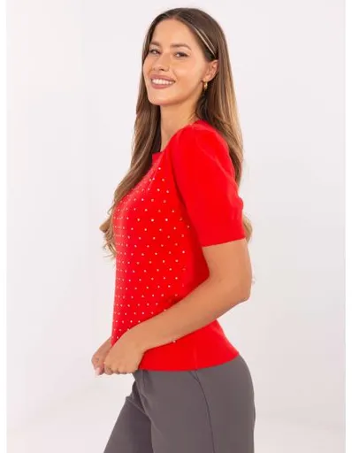 Červený dámský svetr s aplikacemi