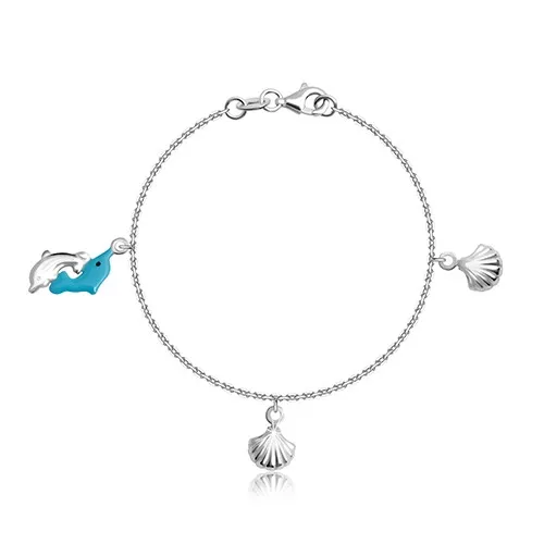 Stříbrný náramek 925 pro děti - dva skákající delfínci a mušle se zářezy