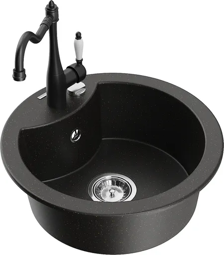 MEXEN/S Diego granitový dřez 1-miska včetně baterie Carla, černá/zlatá metalik 6512-75-670700-70