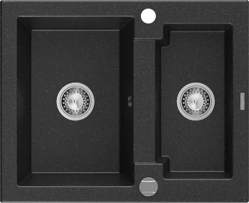 MEXEN Carlos granitový dřez 1.5 582x475 mm,černá/metalik, sifon chrom 6518581500-73